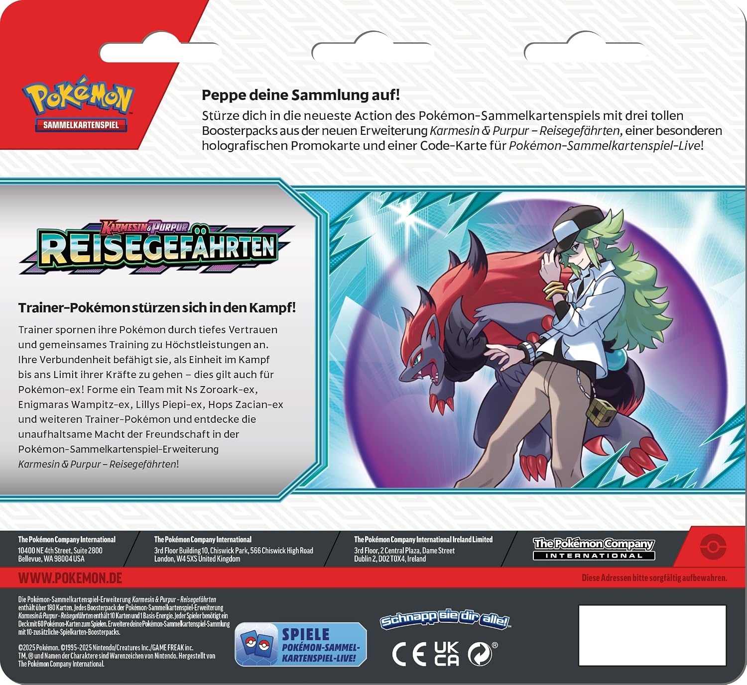 Pokémon - Verzamelkaartspel: 3-pack-blister Karmesin & Purpur – reisgenoten: Yanmega (3 boosterpacks & 1 holografische promokaart)