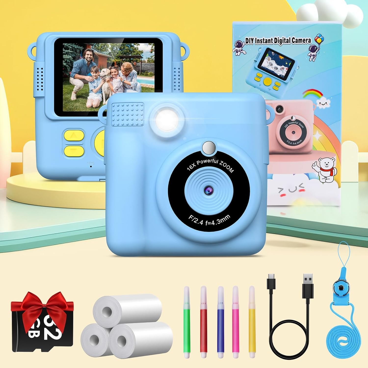 Kinder Instant Camera GREENKINDER 1080P Blauw - 34% Korting