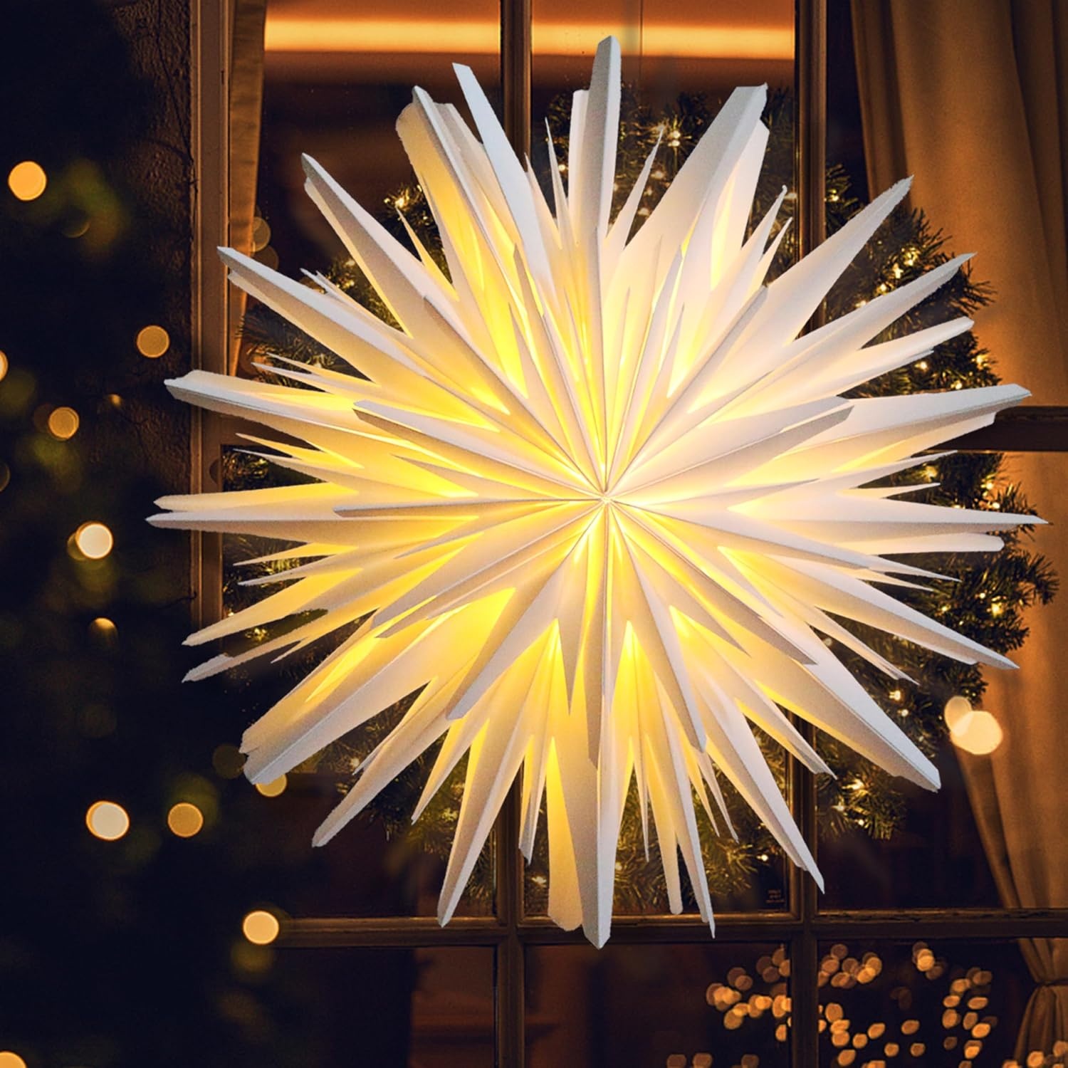 Kerstster verlicht papieren 3D voor Kerstmis - Binnen - Wit - Ø 60 cm