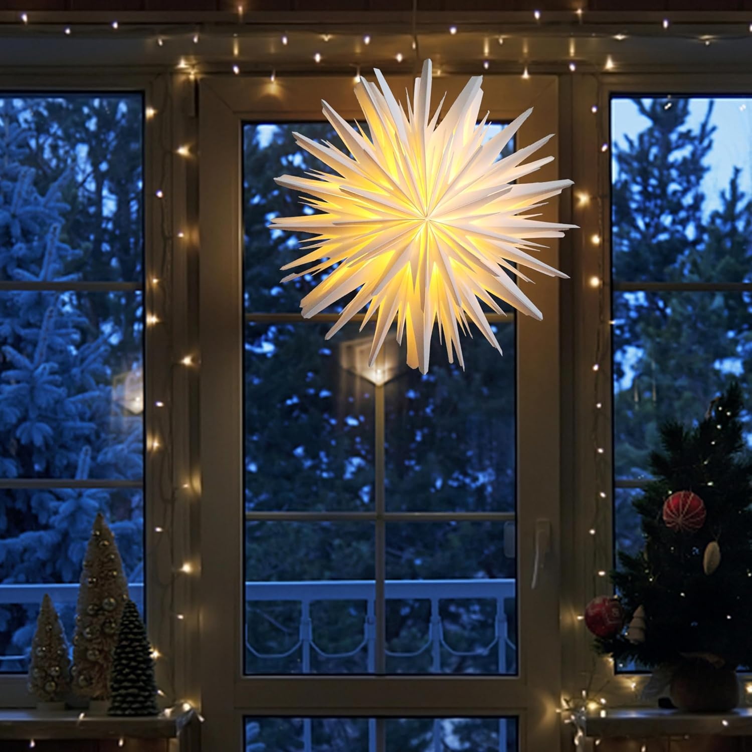 Kerstster verlicht papieren 3D voor Kerstmis - Binnen - Wit - Ø 60 cm