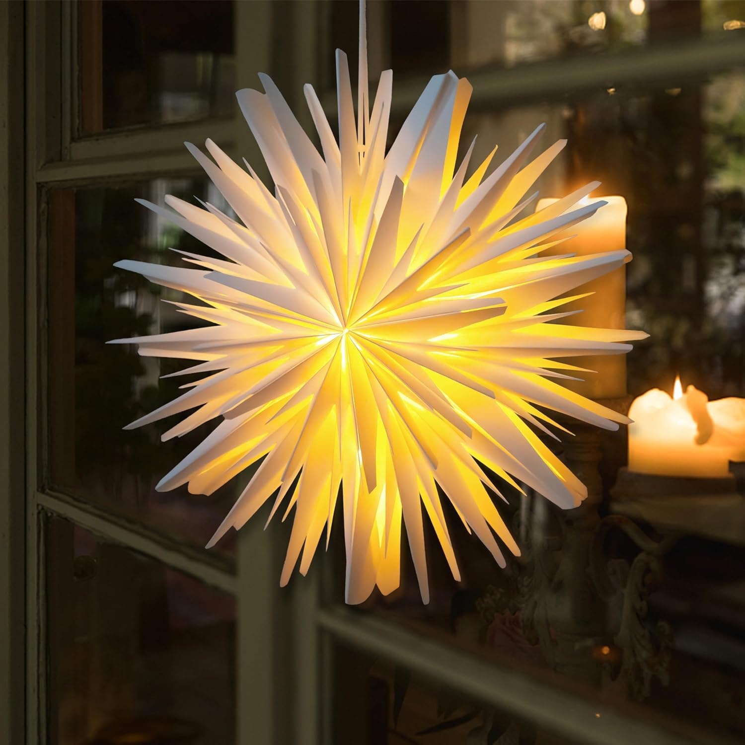Kerstster verlicht papieren 3D voor Kerstmis - Binnen - Wit - Ø 60 cm