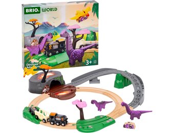 BRIO World Dinosaur Adventure Train Set for Kids Age 3 Years Up, Wooden Railway Accessories and Add Ons | dinosaur themed set, compatible with brio world sets, encourages imaginative play, durable wooden design