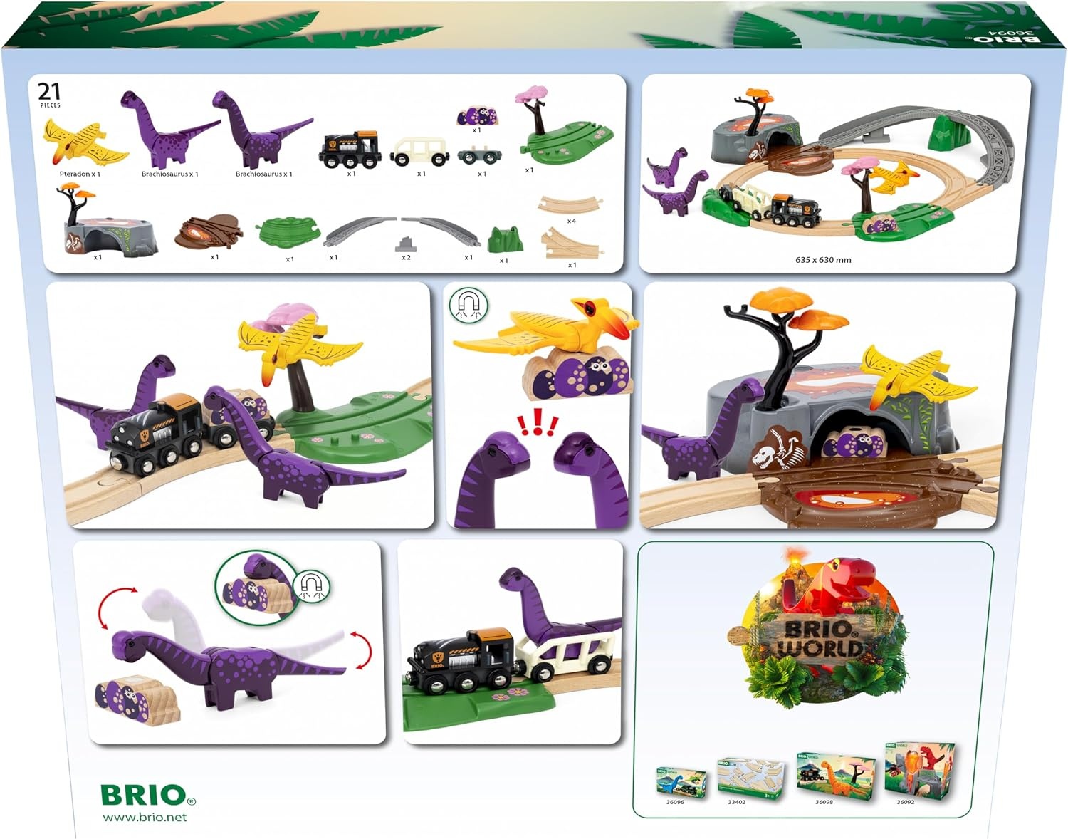 BRIO World Dinosaur Adventure Train Set for Kids Age 3 Years Up, Wooden Railway Accessories and Add Ons | dinosaur themed set, compatible with brio world sets, encourages imaginative play, durable wooden design