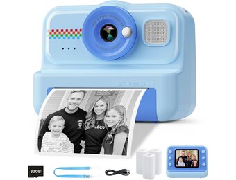 HiMont Instant Kinderfotocamera, HD/1080P Instantcamera voor Kinderen met 32G-Kaart en Printpapier, Kinderfotocamera Leuk Speelgoedcadeau voor Kinderen van 3 tot 12 Jaar