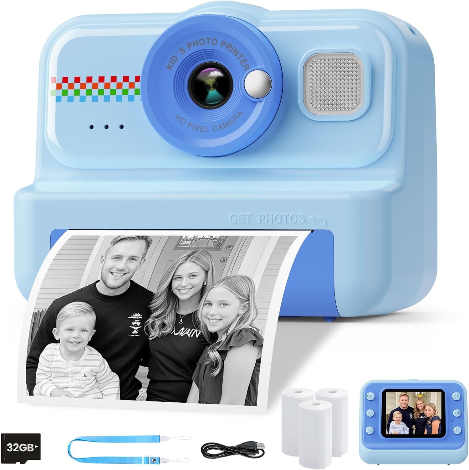 HiMont Instant Kinderfotocamera, HD/1080P Instantcamera voor Kinderen met 32G-Kaart en Printpapier, Kinderfotocamera Leuk Speelgoedcadeau voor Kinderen van 3 tot 12 Jaar