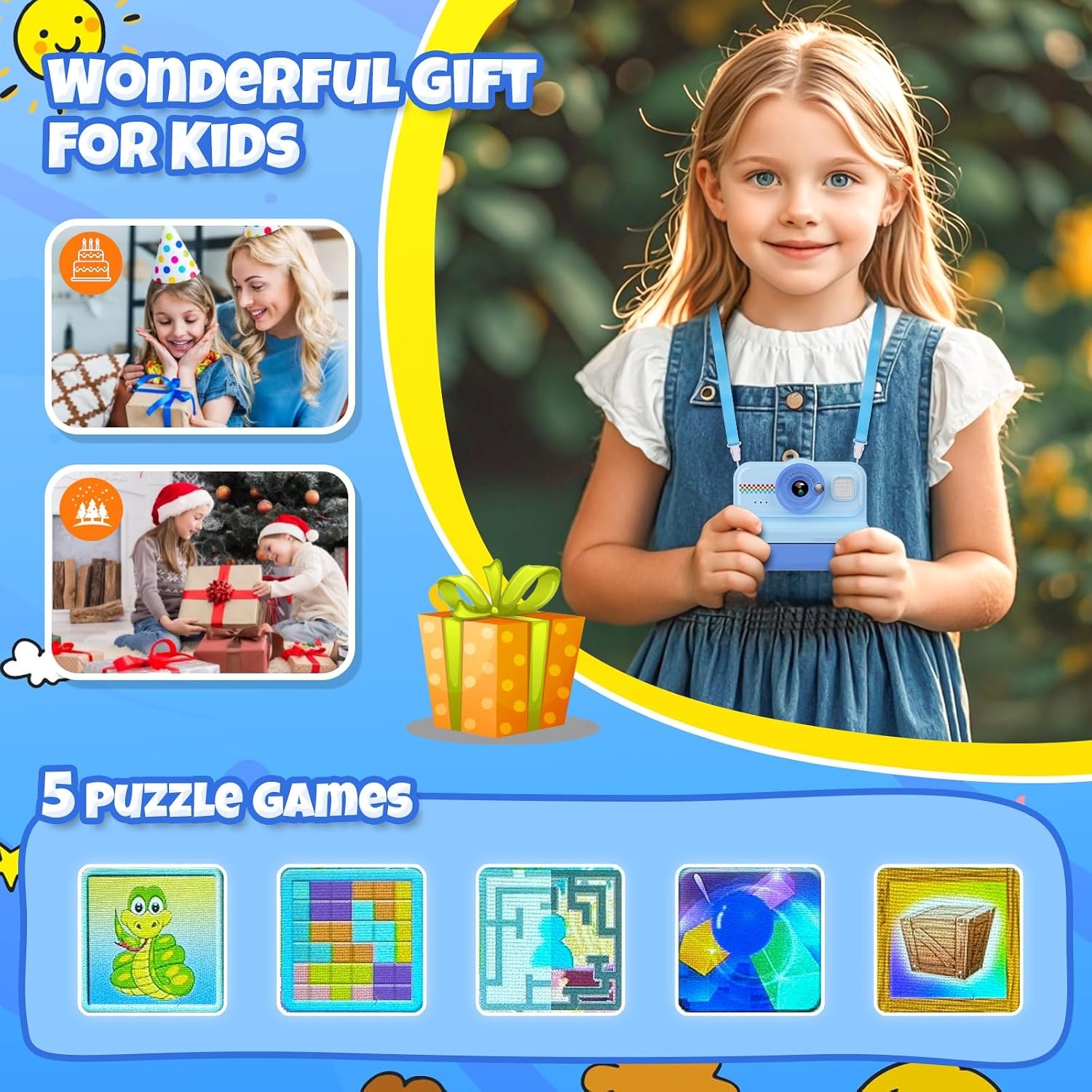 HiMont Instant Kinderfotocamera, HD/1080P Instantcamera voor Kinderen met 32G-Kaart en Printpapier, Kinderfotocamera Leuk Speelgoedcadeau voor Kinderen van 3 tot 12 Jaar