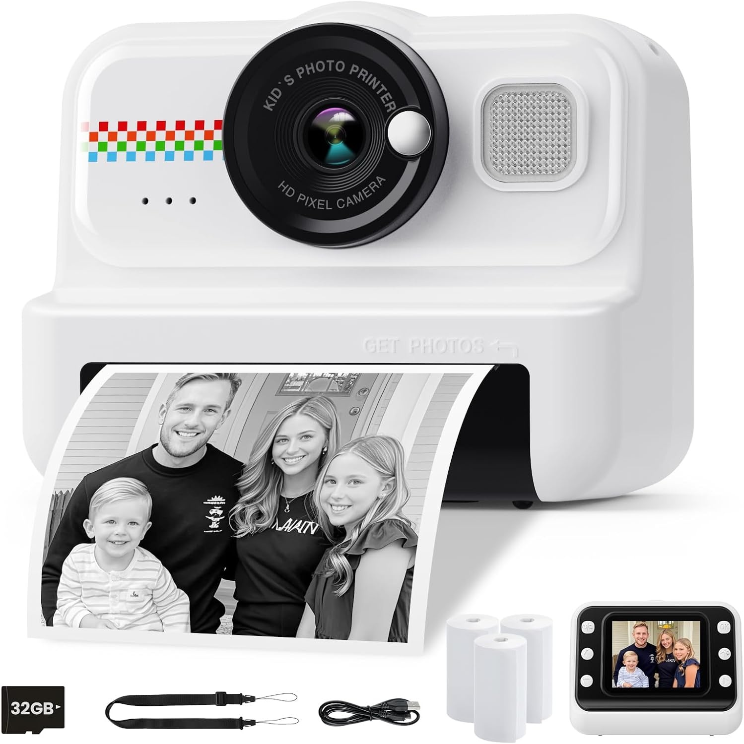 HiMont Instant Kinderfotocamera, HD/1080P Instantcamera voor Kinderen met 32G-Kaart en Printpapier, Kinderfotocamera Leuk Speelgoedcadeau voor Kinderen van 3 tot 12 Jaar