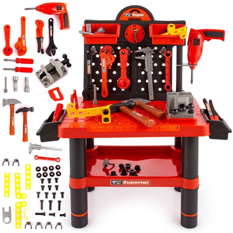 Grote Kinder Werkbank met 52 Accessoires & Bankschroef - Rood/Zwart (34% Korting)