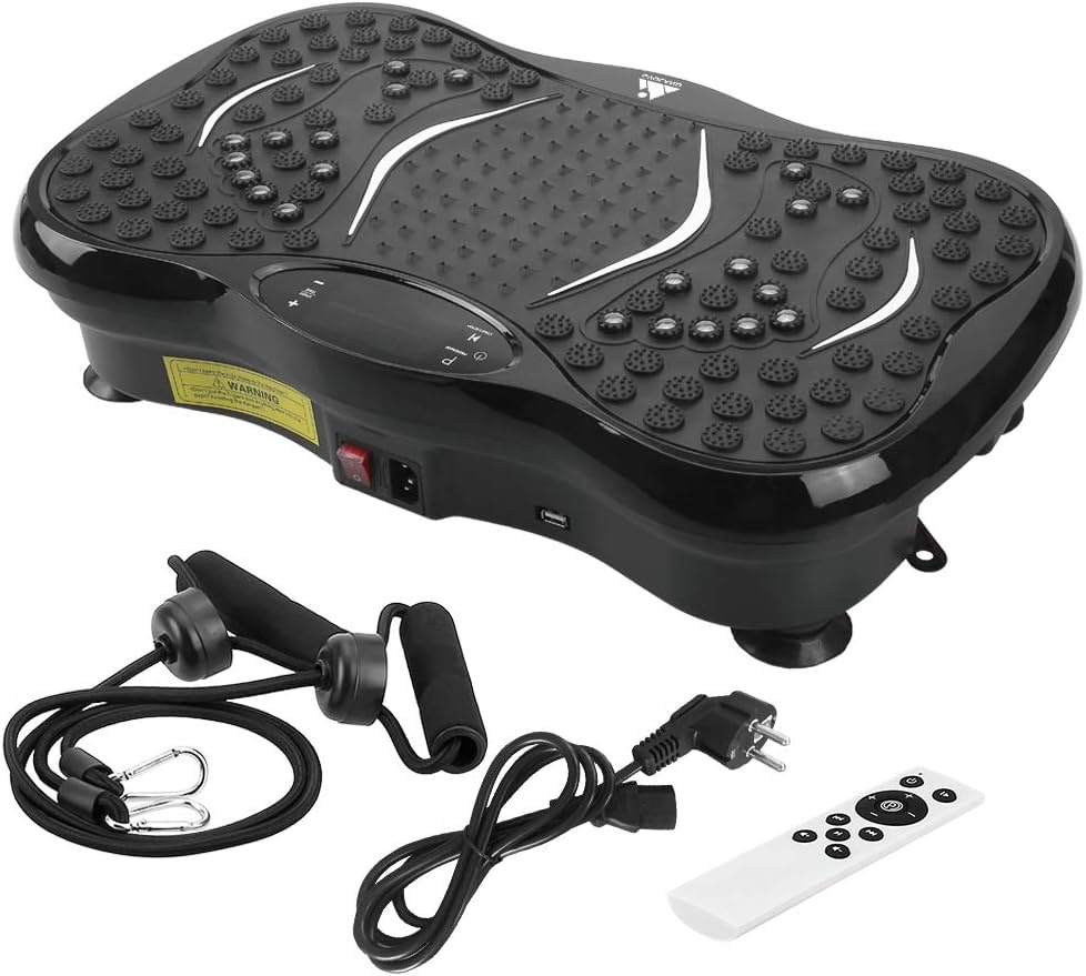 EVOLAND Trilplaat trilapparaten met 5 trainingsprogramma's tot 99 intensiteitsniveaus, bluetooth-luidspreker, weerstandsbanden met handgreep voor full-body training en lichaamsvorming