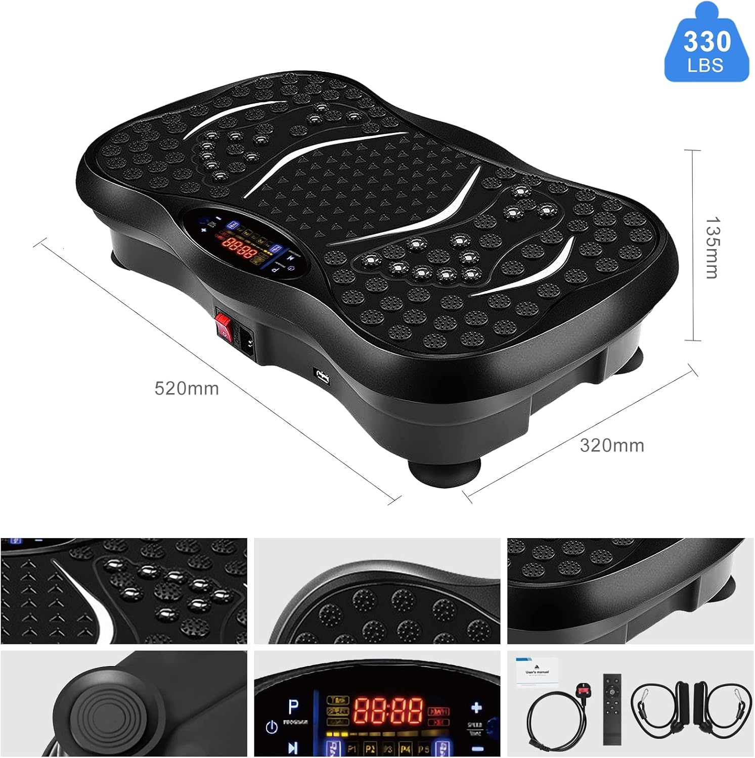 EVOLAND Trilplaat trilapparaten met 5 trainingsprogramma's tot 99 intensiteitsniveaus, bluetooth-luidspreker, weerstandsbanden met handgreep voor full-body training en lichaamsvorming