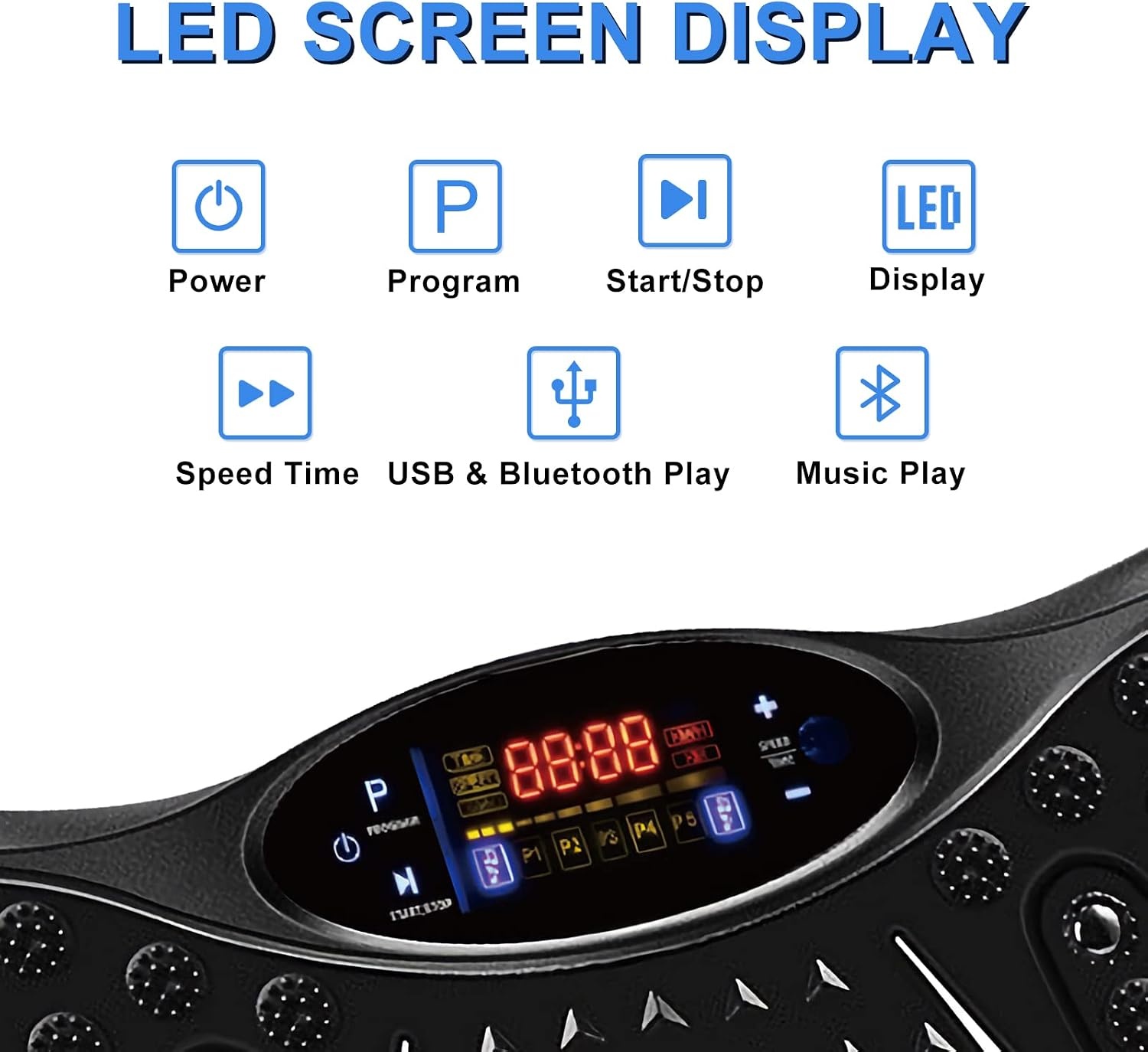 EVOLAND Trilplaat trilapparaten met 5 trainingsprogramma's tot 99 intensiteitsniveaus, bluetooth-luidspreker, weerstandsbanden met handgreep voor full-body training en lichaamsvorming