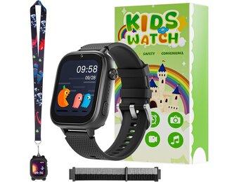 OKYUK 4G Smartwatch voor kinderen, smartwatch voor kinderen met GPS en telefoon, polshorloge voor jongens en meisjes, met video-telefoongesprek, berichten, schoolmodus, SOS-functie, camera en