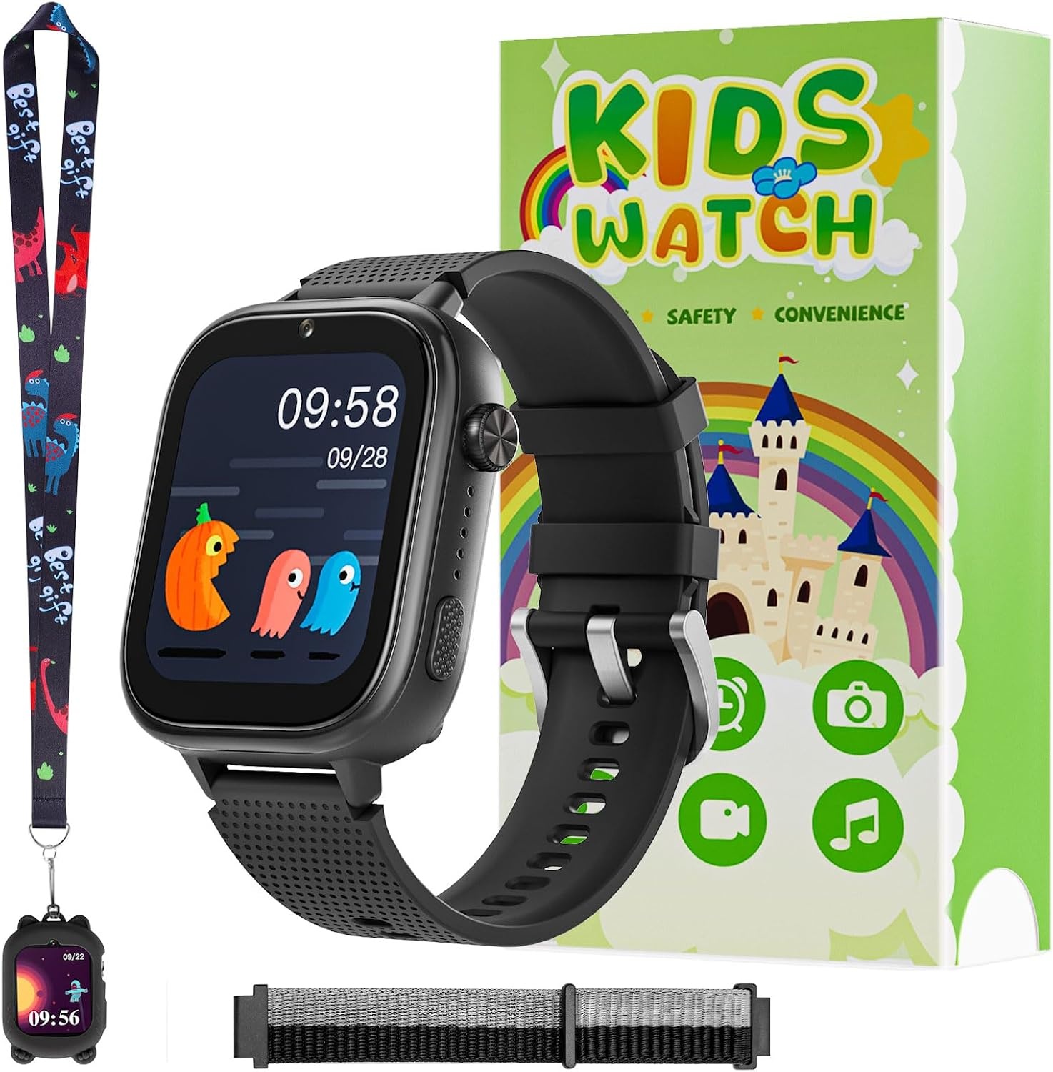 OKYUK 4G Smartwatch voor kinderen, smartwatch voor kinderen met GPS en telefoon, polshorloge voor jongens en meisjes, met video-telefoongesprek, berichten, schoolmodus, SOS-functie, camera en