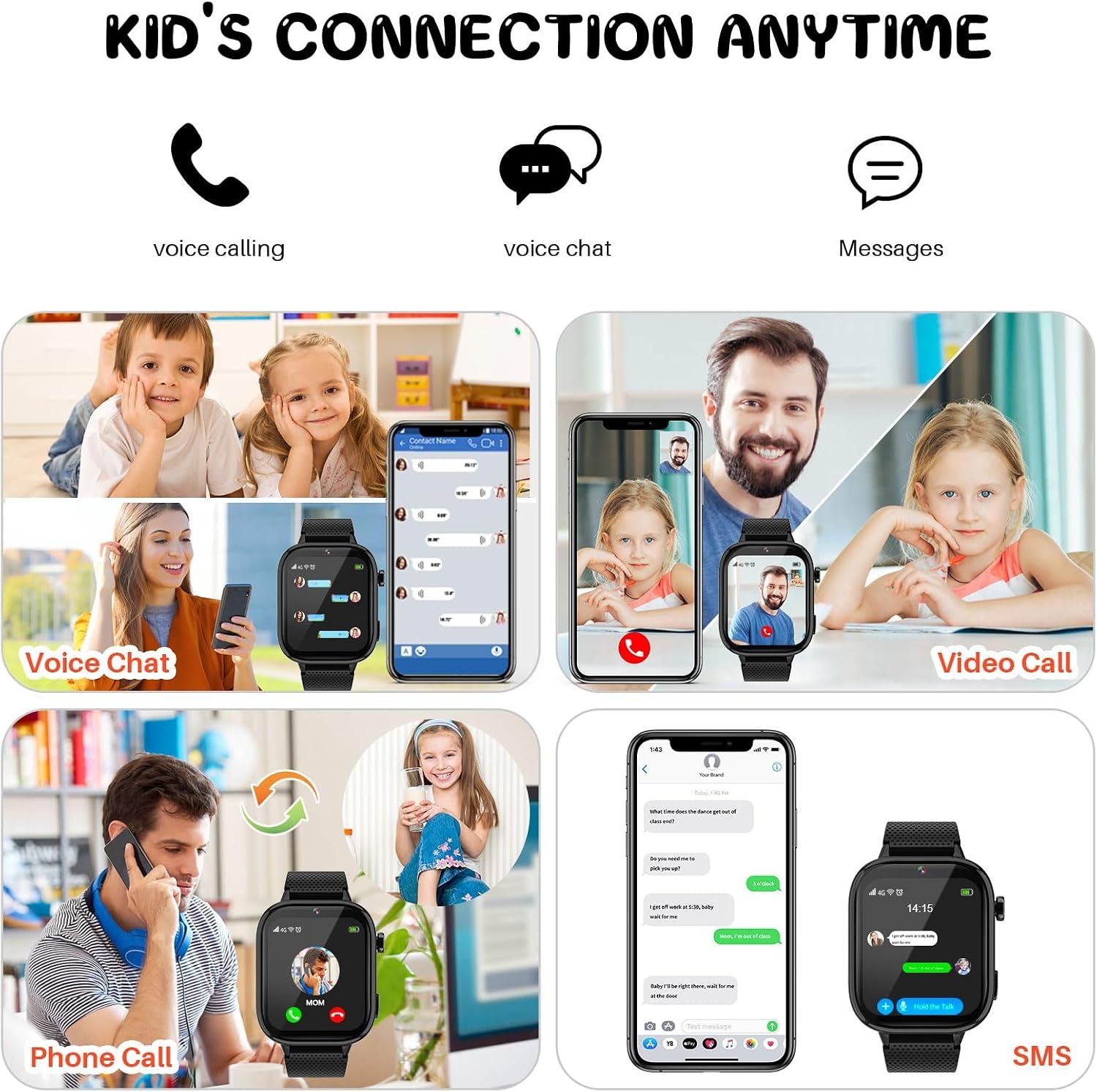 OKYUK 4G Smartwatch voor kinderen, smartwatch voor kinderen met GPS en telefoon, polshorloge voor jongens en meisjes, met video-telefoongesprek, berichten, schoolmodus, SOS-functie, camera en