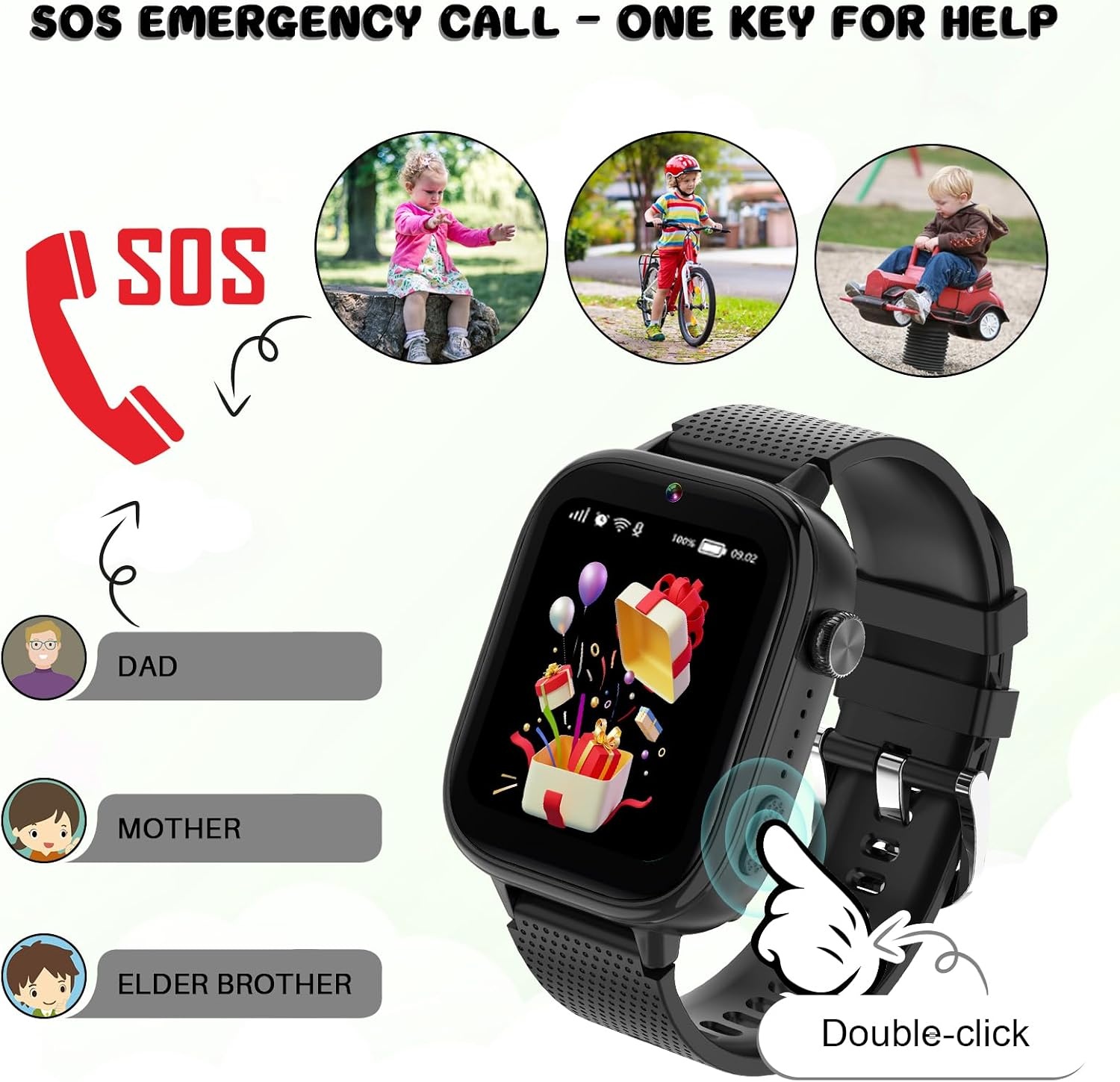 OKYUK 4G Smartwatch voor kinderen, smartwatch voor kinderen met GPS en telefoon, polshorloge voor jongens en meisjes, met video-telefoongesprek, berichten, schoolmodus, SOS-functie, camera en