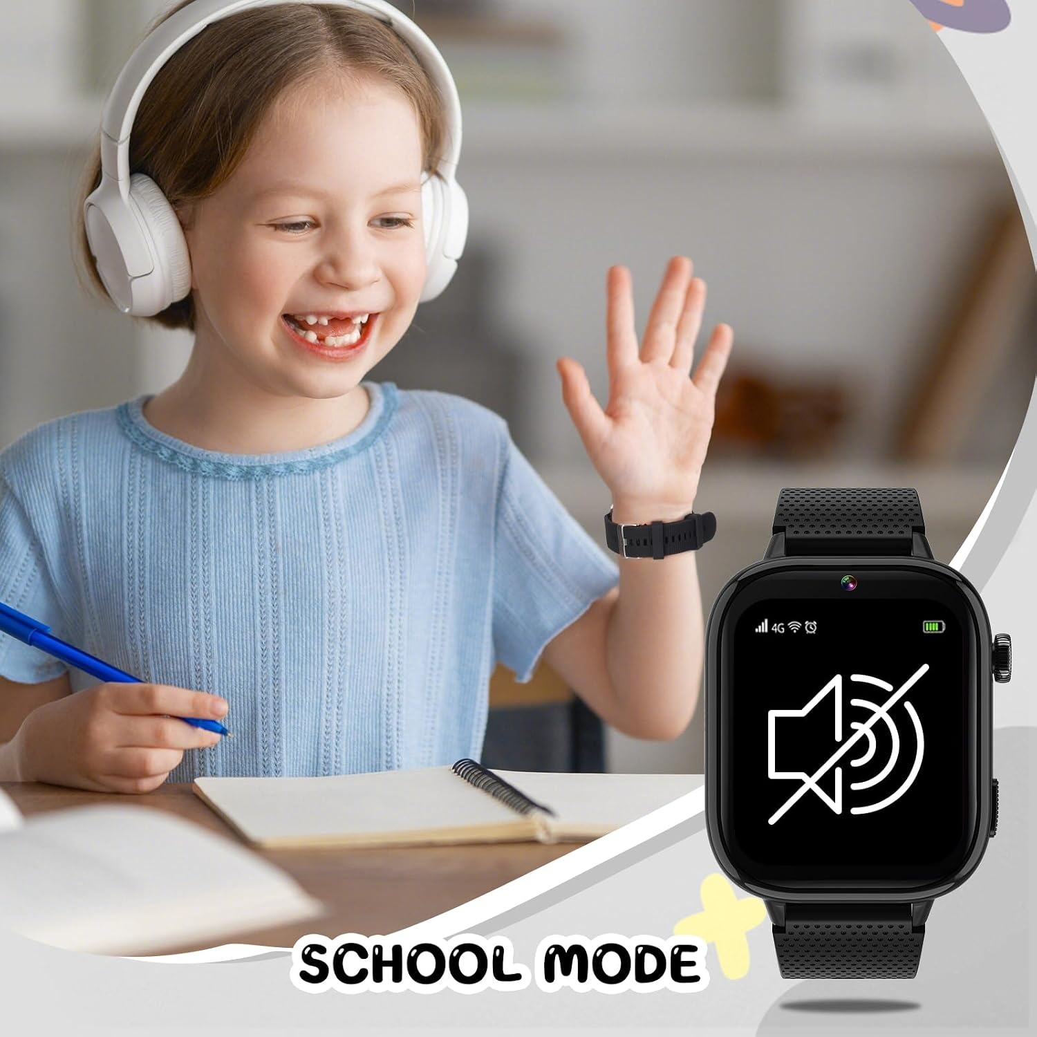 OKYUK 4G Smartwatch voor kinderen, smartwatch voor kinderen met GPS en telefoon, polshorloge voor jongens en meisjes, met video-telefoongesprek, berichten, schoolmodus, SOS-functie, camera en