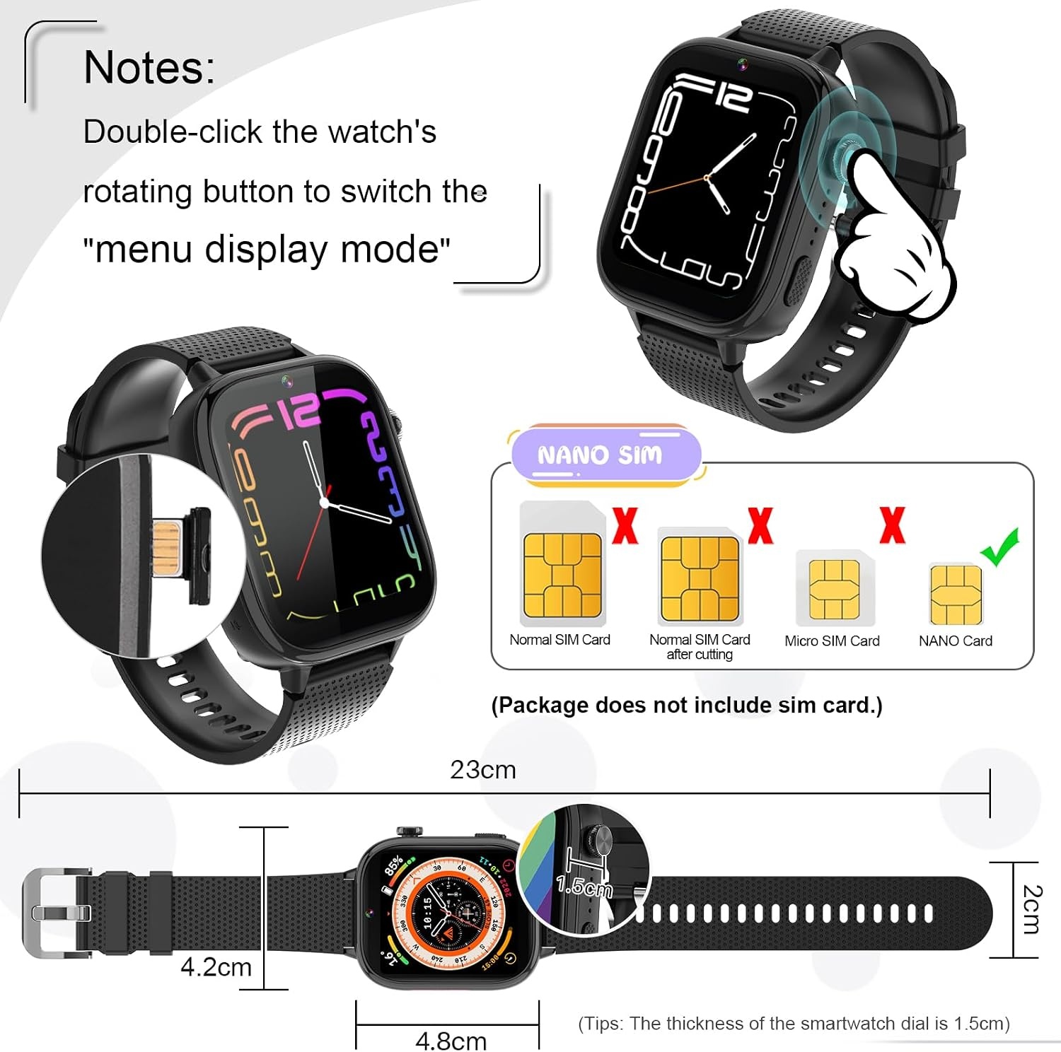OKYUK 4G Smartwatch voor kinderen, smartwatch voor kinderen met GPS en telefoon, polshorloge voor jongens en meisjes, met video-telefoongesprek, berichten, schoolmodus, SOS-functie, camera en