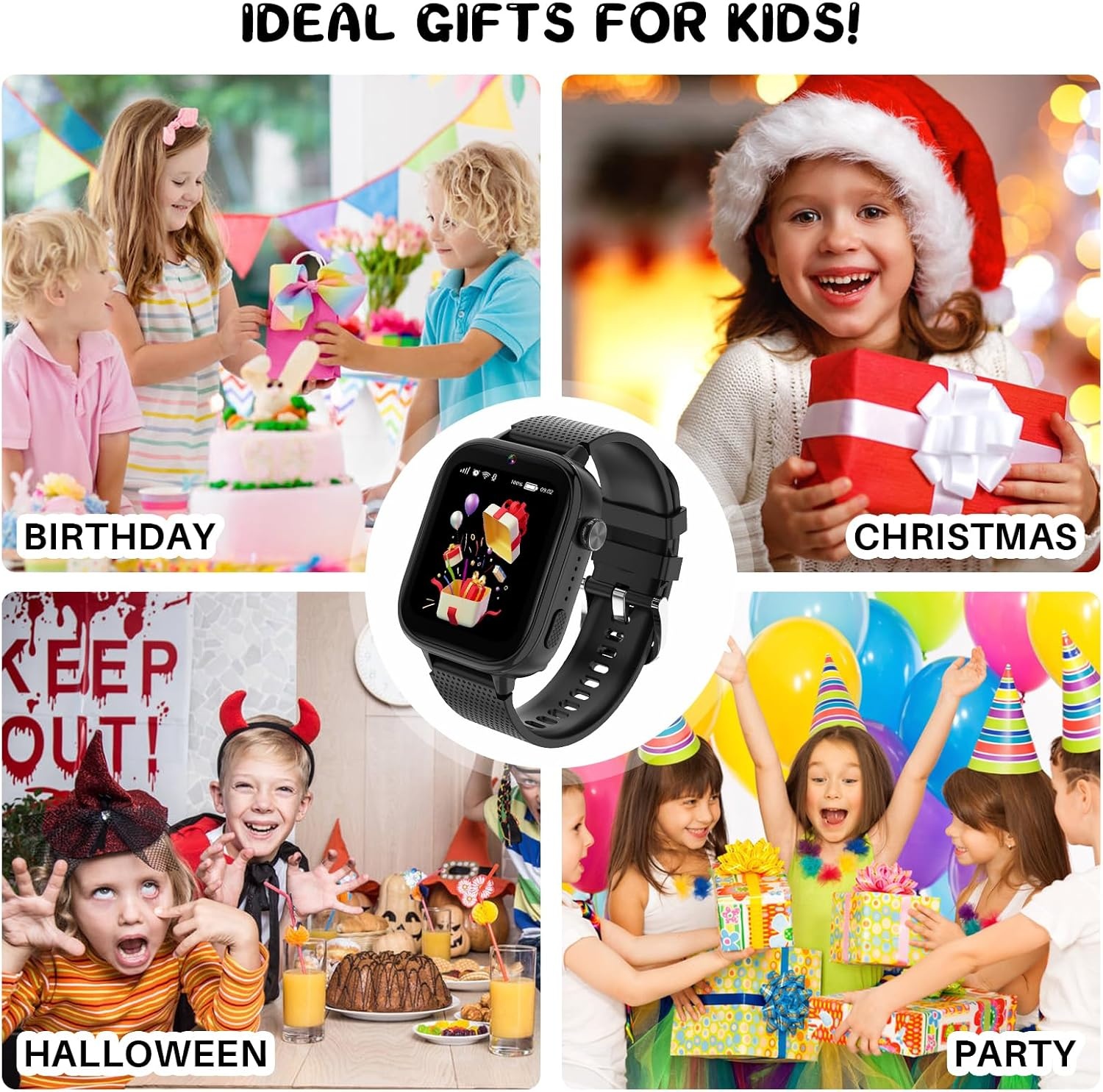 OKYUK 4G Smartwatch voor kinderen, smartwatch voor kinderen met GPS en telefoon, polshorloge voor jongens en meisjes, met video-telefoongesprek, berichten, schoolmodus, SOS-functie, camera en