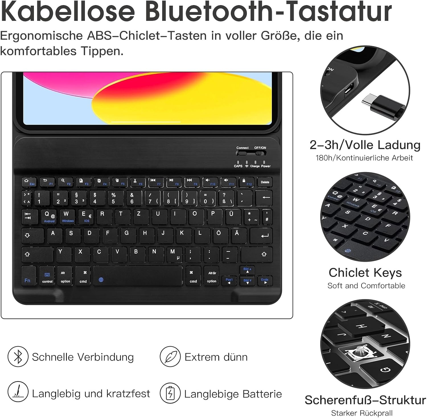 Keyboard Case | voor iPad 10e Generatie 10.9 Inch 2022 | Magnetisch Afneembaar Bluetooth Toetsenbord | Duits QWERTZ Zwart
