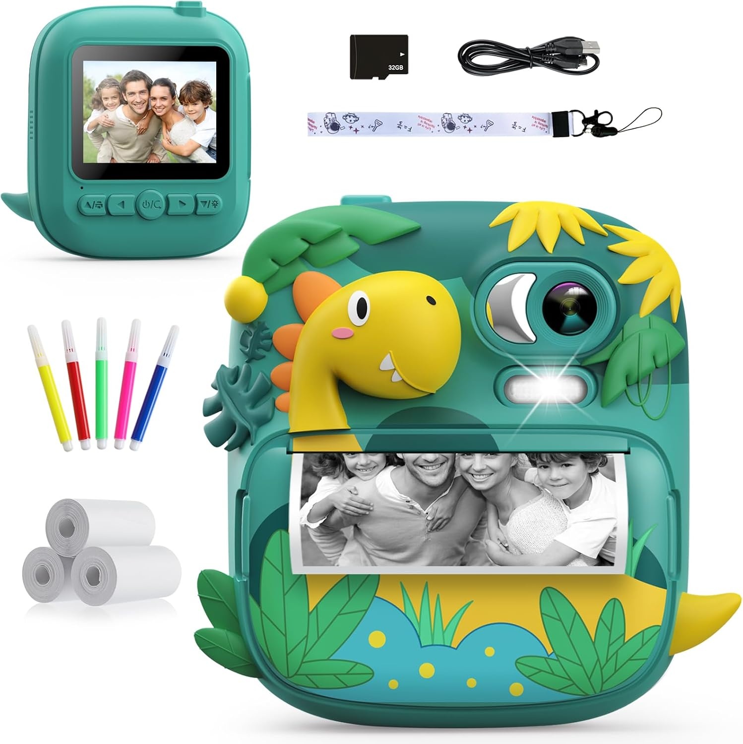 Dino Instant Print Camera voor Kinderen - Groen - 34% Korting