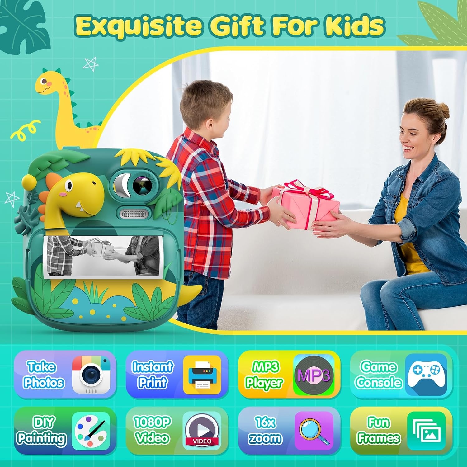 Dino Instant Print Camera voor Kinderen - Groen - 34% Korting