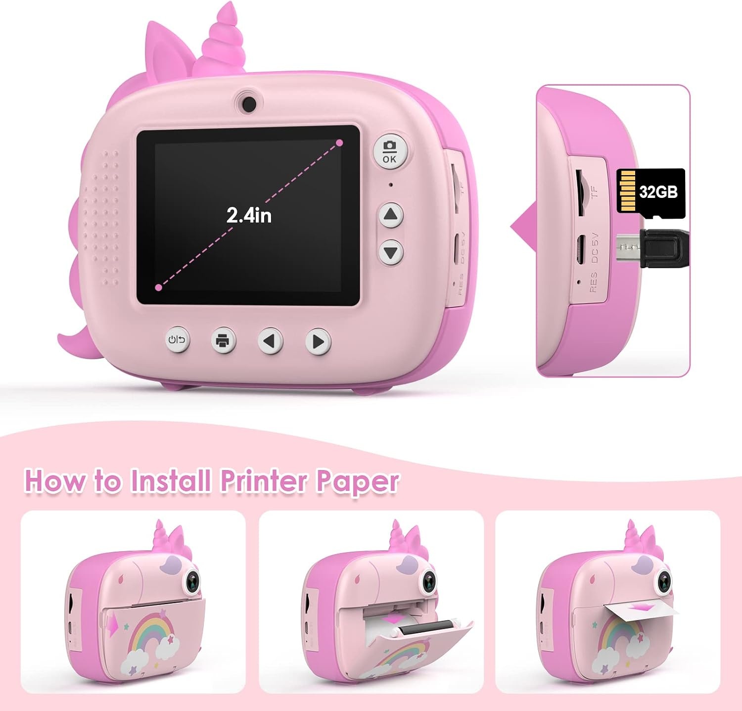 HiMont Roze Kindercamera: Direct Print, 12MP & 32GB - 58% Korting!