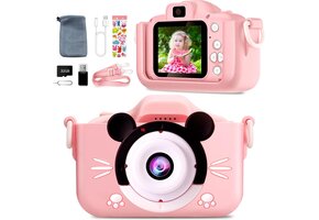 Roze Kinderfotocamera Mini 1080p met 20MP, Filters & 32GB SD-kaart (45% Korting)