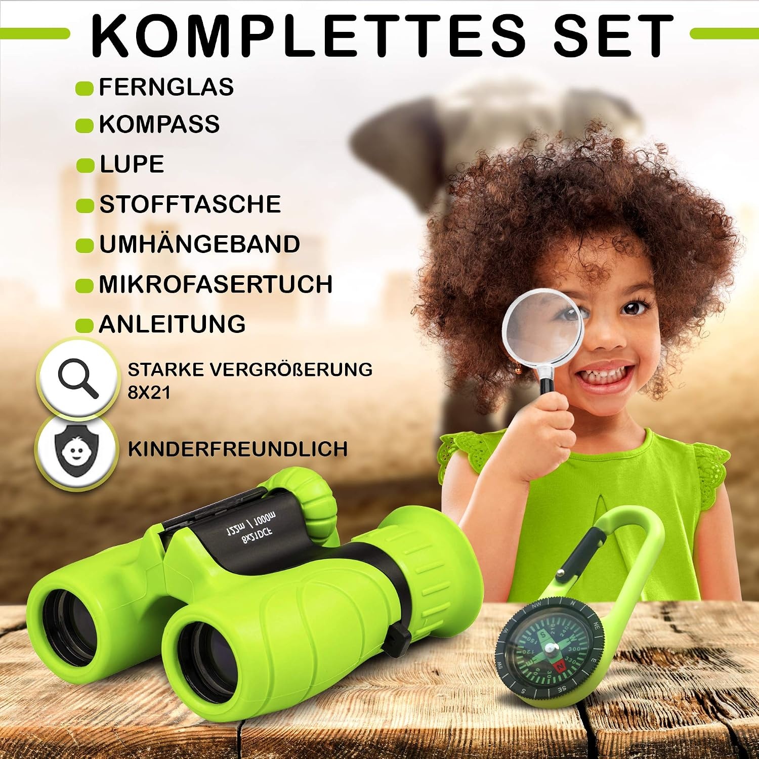 Verrekijker voor Kinderen 8x21 - Compleet met Kompas & Vergrootglas - 33% Korting