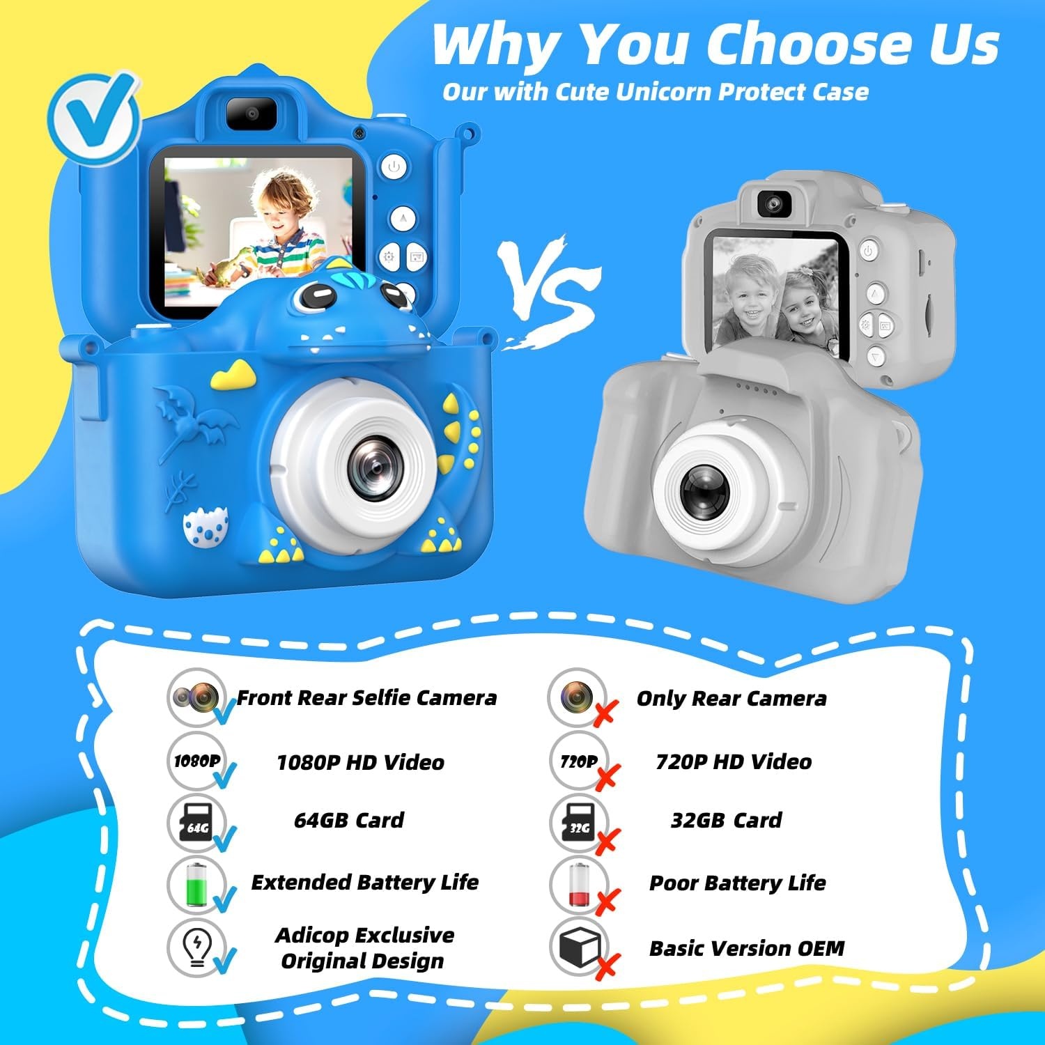 Digitale Kindercamera Blauw - 64GB - 33% Korting