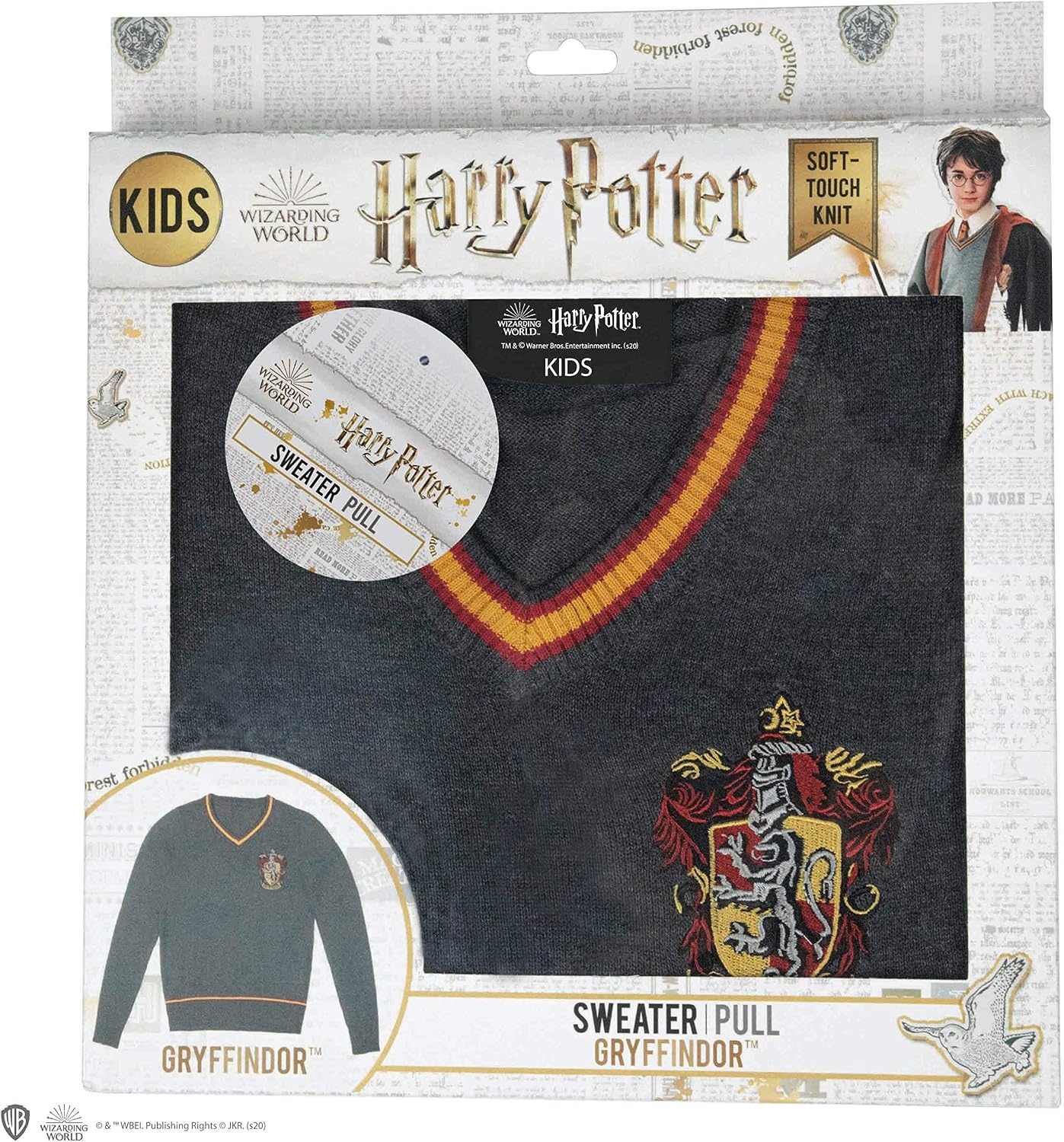 Cinereplicas - Harry Potter Hogwarts Kazak - V yaka Gri, Gryffindor/Hufflepuff/Slytherin/Ravenclaw- XS/S/M/L - Çocuk