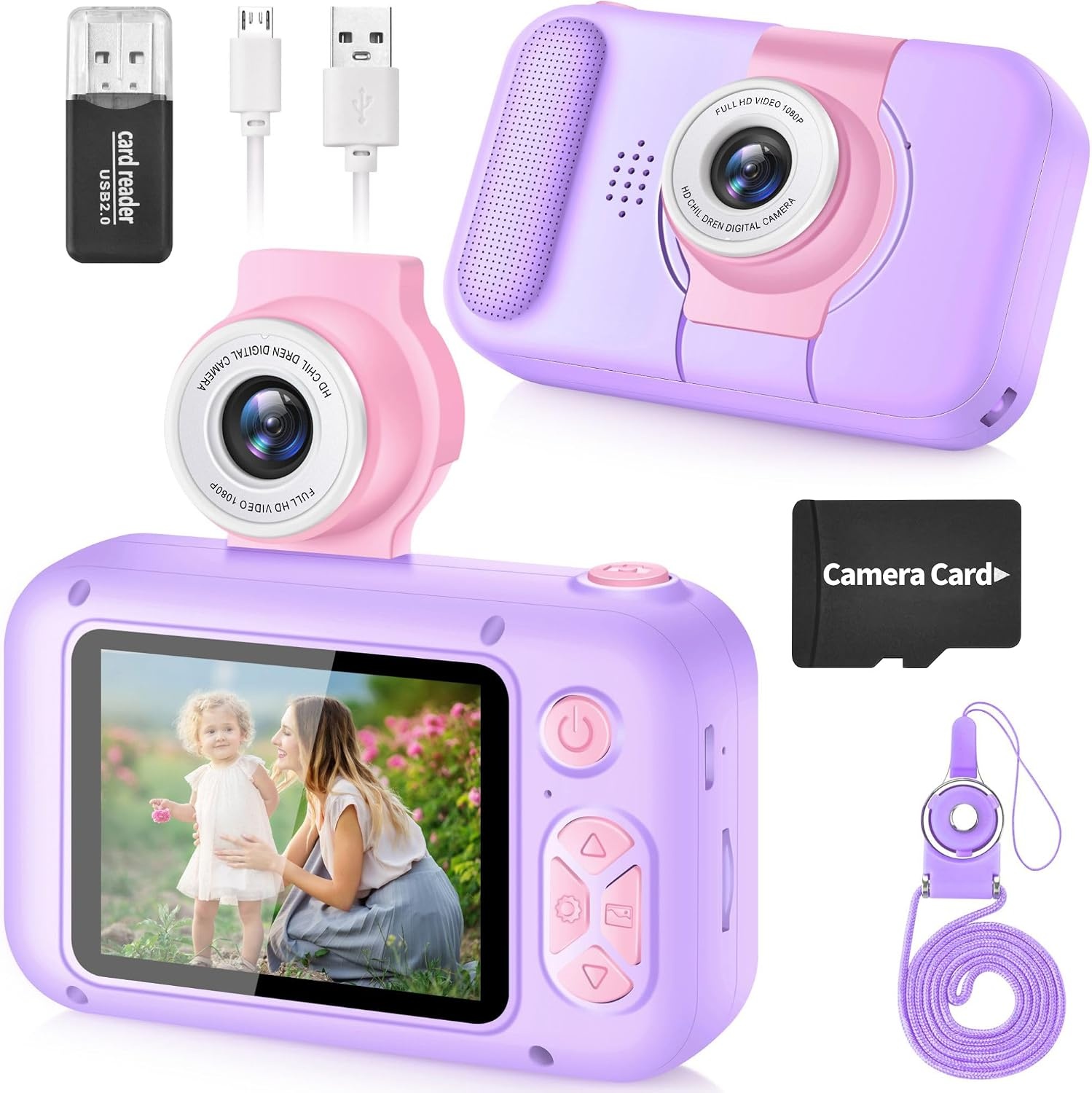ARNSSIEN Kids Camera met 180°Draaibare Lens & 1080P HD,2,4" Groot Scherm | Digitale kindercamera voor Jongens en Meisjes van 3-12 Jaar,foto's/filmpjes,fotocamera voor kinderen Verjaardagscadeau,X101