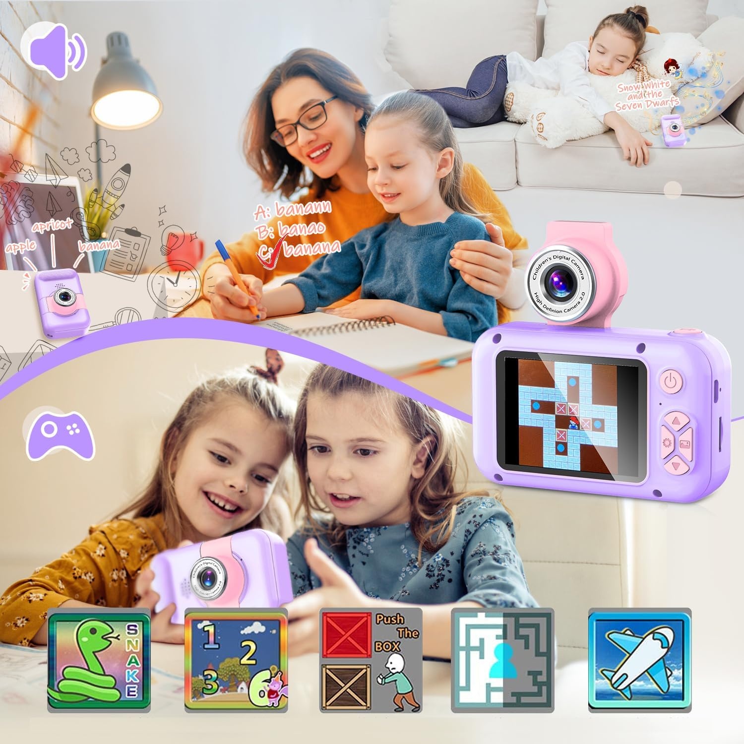 ARNSSIEN Kids Camera met 180°Draaibare Lens & 1080P HD,2,4" Groot Scherm | Digitale kindercamera voor Jongens en Meisjes van 3-12 Jaar,foto's/filmpjes,fotocamera voor kinderen Verjaardagscadeau,X101