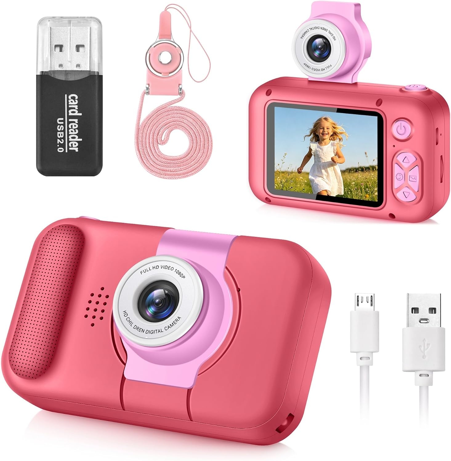 ARNSSIEN Kids Camera met 180°Draaibare Lens & 1080P HD,2,4" Groot Scherm | Digitale kindercamera voor Jongens en Meisjes van 3-12 Jaar,foto's/filmpjes,fotocamera voor kinderen Verjaardagscadeau,X101