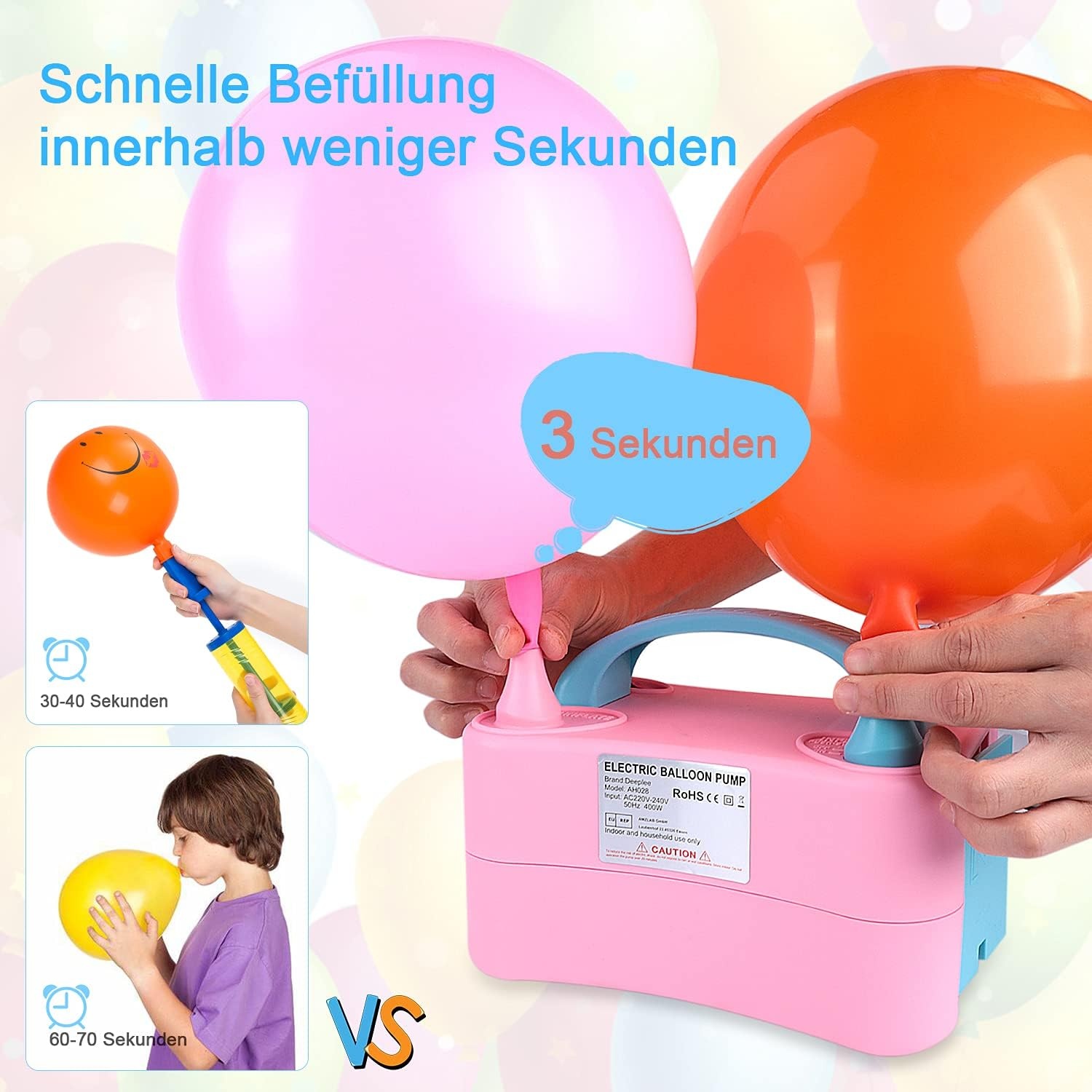 Deeplee Balloon Pump, Electric Balloon Air Pump Inflator Balloon Pump With Double Nozzle For Party, Birthday, Wedding And Festival Decoration
