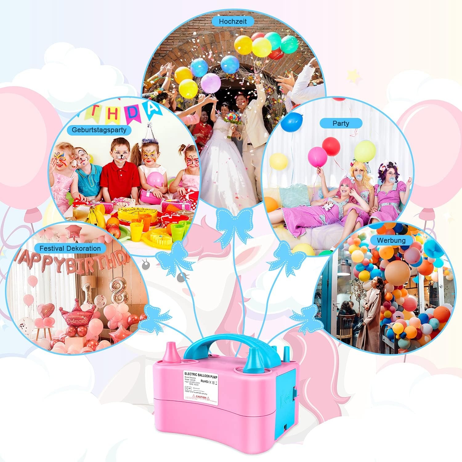 Deeplee Balloon Pump, Electric Balloon Air Pump Inflator Balloon Pump With Double Nozzle For Party, Birthday, Wedding And Festival Decoration