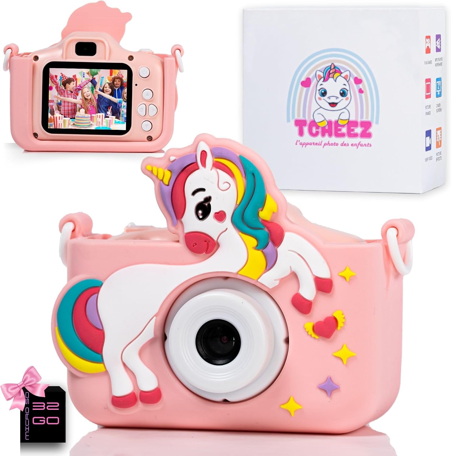 HD-kindercamera, stimuleert de creativiteit - Kindercamera vanaf 3 jaar, cadeau-idee. SD beschikbaar, 1080p -N.1 digitale camera's voor kinderen, cadeau voor meisjes van 4 jaar