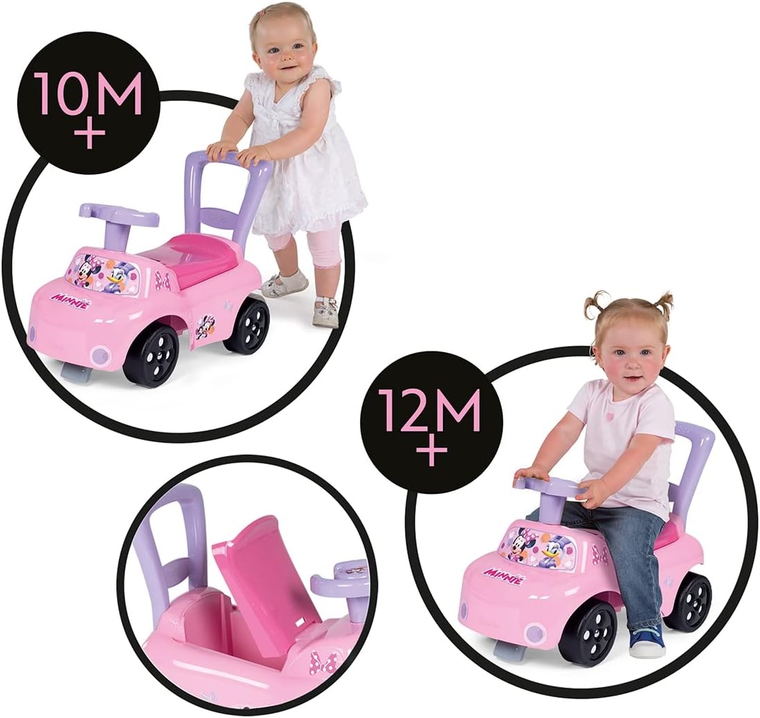 Smoby 720532 - Minnie Mouse, loopauto, loopfunctie, stuurwiel, voor kinderen vanaf 10 maanden