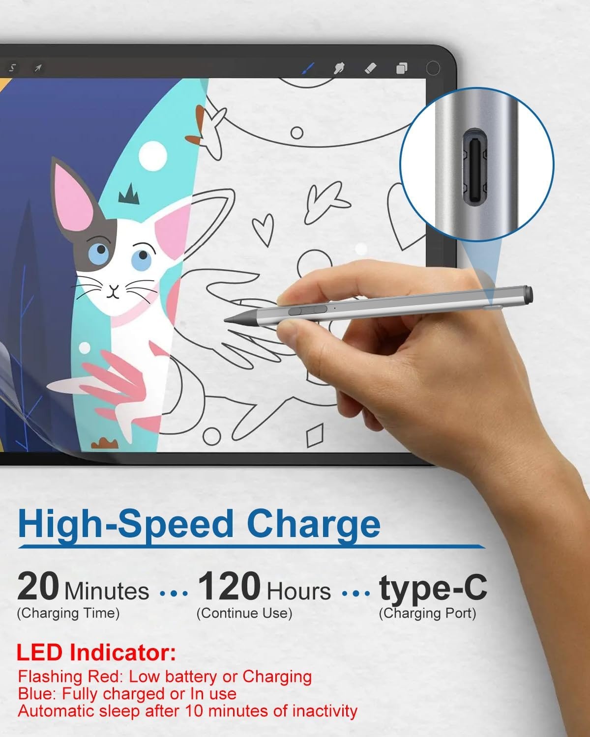Stylus Pen USI 2.0 voor Amazon Fire Max 11, Google Pixel Tablets, Lenovo Chromebook Duet & Acer Chromebook Spin314 - Magnetische adsorptie & gumfuncti