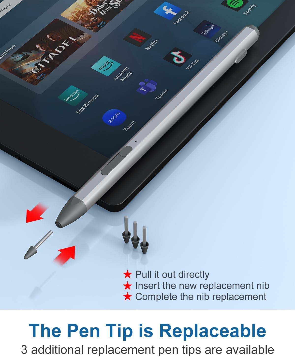 Stylus Pen voor Amazon Fire Max 11, Google Pixel Tablets, Lenovo Chromebook Duet, Acer Chromebook Spin314 | USI 2.0 | Magnetische adsorptie & Gumfunct