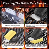 Grillreinigingsborstel voor alle barbecues | Hittebestendige kop, lange borstelharen, RVS spatel, extra lange warmte-isolerende handgreep, zwart