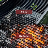 Grillreinigingsborstel voor alle barbecues | Hittebestendige kop, lange borstelharen, RVS spatel, extra lange warmte-isolerende handgreep, zwart