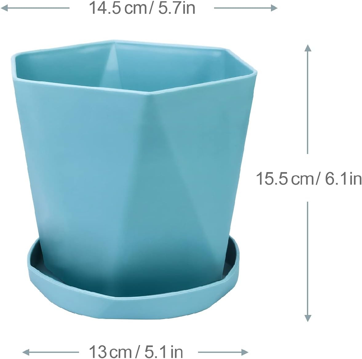 Set van 3 Kunststof Plantenpotten met Schotel - 14.5 cm - Roze, Geel, Blauw - 73% Korting!