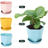 Set van 3 Kunststof Plantenpotten met Schotel - 14.5 cm - Roze, Geel, Blauw - 73% Korting!