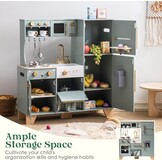ROBUD Houten speelkeuken voor kinderen peuters, hoek houten speelkeuken met koelkast, ijsmachine, koffiezetapparaat, sapcentrifuge, oven, vaatwasser, magnetron, gebruiksvoorwerpen, cadeau voor