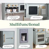 ROBUD Houten speelkeuken voor kinderen peuters, hoek houten speelkeuken met koelkast, ijsmachine, koffiezetapparaat, sapcentrifuge, oven, vaatwasser, magnetron, gebruiksvoorwerpen, cadeau voor
