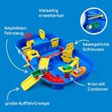 AquaPlay - LockBox - waterbaan als transportkoffer met 27 delen, speelset inclusief 1 Hippo Wilma, amfibieauto en containerboot, voor kinderen vanaf 3 jaar, 8700001516, blauw