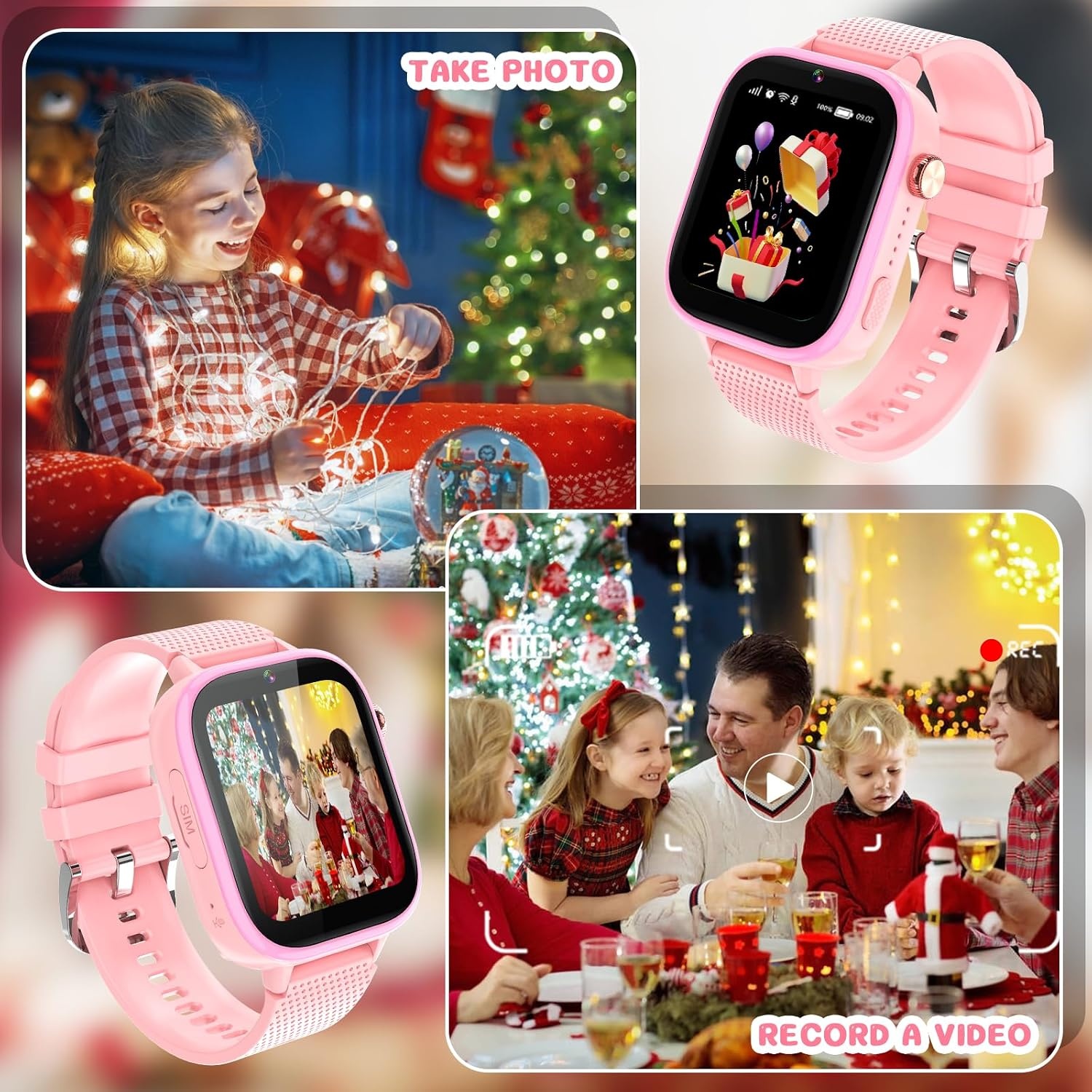 OKYUK 4G Smartwatch voor kinderen, smartwatch voor kinderen met GPS en telefoon, polshorloge voor jongens en meisjes, met video-telefoongesprek, berichten, schoolmodus, SOS-functie, camera en