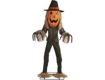 Animatronic XL Jack O'Lantern 182 cm - Halloween Indoor Decoration - Animated Luminous Pumpkin Head, Movable Upper Body, Sound and Motion Sensor - 3 Languages