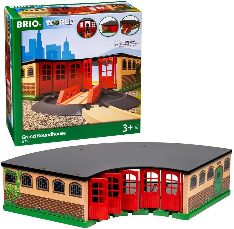 BRIO World Grand Roundhouse for Kids, Wooden Railway Roundhouse with Turntable, Fits Up to 5 Engines, Ages 3 Years and Up | turntable roundhouse, fits up to 5 engines, compatible with brio world sets, wooden railway accessory