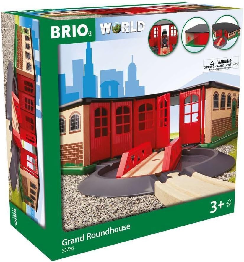 BRIO World Grand Roundhouse for Kids, Wooden Railway Roundhouse with Turntable, Fits Up to 5 Engines, Ages 3 Years and Up | turntable roundhouse, fits up to 5 engines, compatible with brio world sets, wooden railway accessory